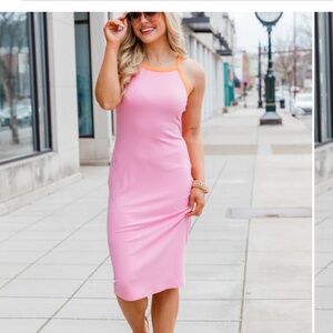Pink ribbed midi dress Large